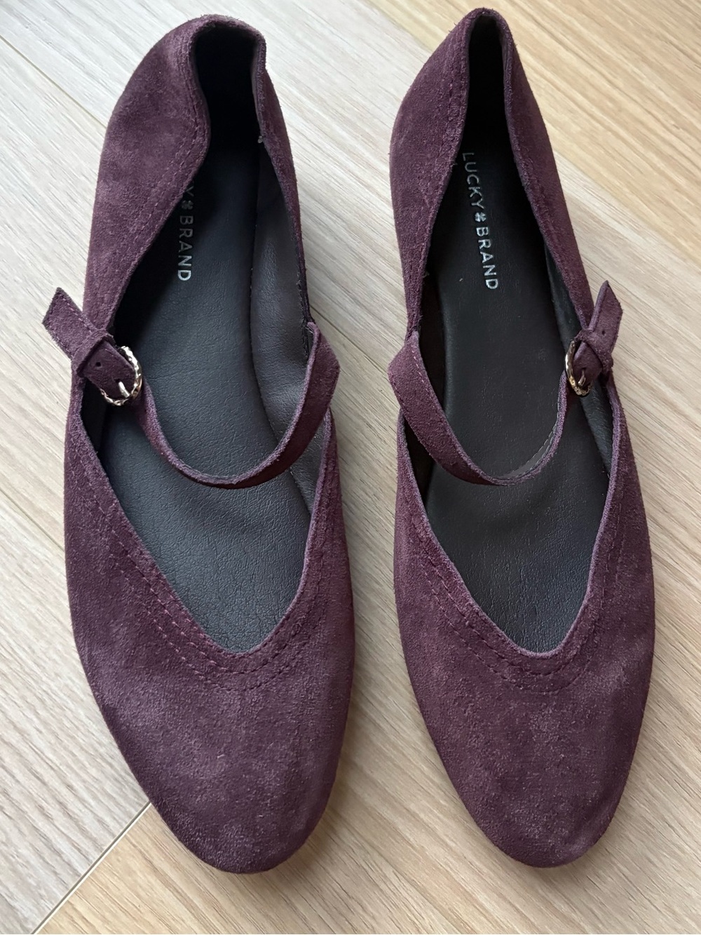 Burgundy Suede Mary Jane Flats with Buckle Strap